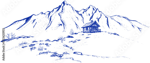 Mountain Cabin Sketch - Tranquil Escape