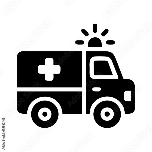 Emergency medical vehicle illustration featuring a detailed ambulance design with medical symbols, conveying urgency and healthcare service in a modern context