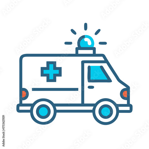 Emergency medical service vehicle with flashing light, showcasing a side view of an ambulance, symbolizing healthcare, urgency, and lifesaving response in urban settings