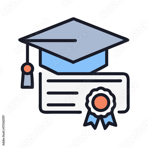 Graduation cap and diploma illustration, symbolizing academic achievement, education success, and future opportunities, representing the journey of learning and personal growth