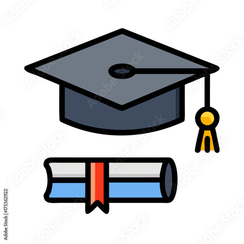 Graduation cap resting on a closed book, symbolizing academic achievement and educational success, with vibrant colors and a clean background for visual impact and storytelling