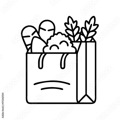 Grocery bag filled with fresh vegetables and herbs, including carrots, lettuce, and leafy greens, representing healthy eating and sustainable food choices for a balanced lifestyle
