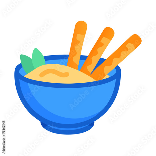 Colorful bowl filled with creamy dip and crispy breadsticks, garnished with fresh herbs, showcasing a delightful appetizer for gatherings and culinary events