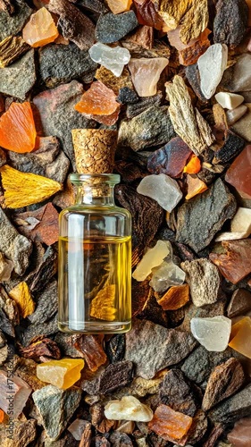frankincense essential oil in a bottle. Selective focus. Nature.