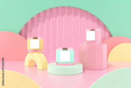 Wallpaper Mural Pastel candle arrangement on colorful geometric background Torontodigital.ca