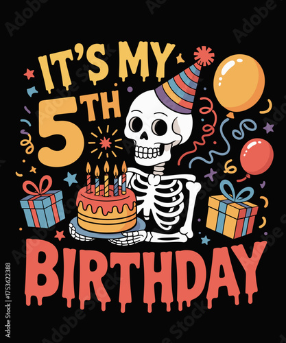 It's My 5th Birthday Halloween Skeleton Matching Party