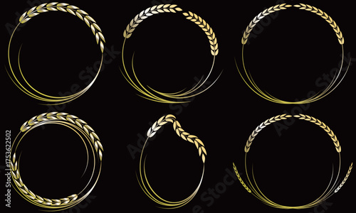 金色に輝く円形の稲穂のフレームセット