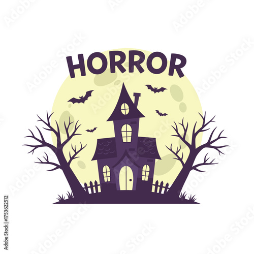 Spooky haunted house with bats and twisted trees for halloween vector