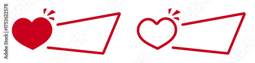 Red heart icon with angled line design.
