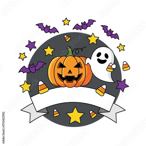 Halloween pumpkin ghost bats stars candy banner decorative elements vector