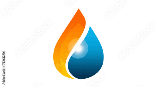 Abstract stylized fire and water drop icon with vibrant gradient colors representing energy, balance, and dual elements