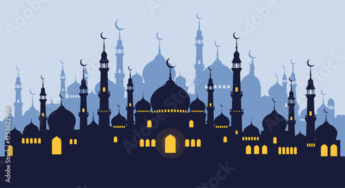 Celebrate Ramadan with a beautiful mosque silhouette background for your design project or give your Eid Mubarak greeting a touch of elegant tradition