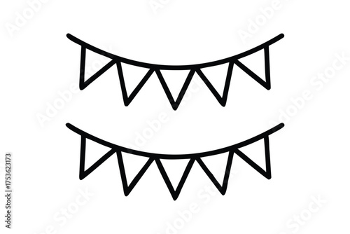 Simple black and white illustration of two bunting flag garlands