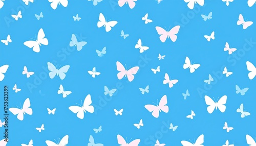 Pastel butterflies on a light blue background