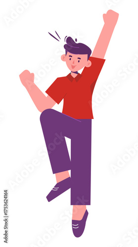 Cheerful cartoon figure expressing happiness with dynamic pose and bright colors for fun designs.