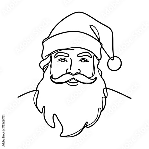 Santa Claus with a cheerful mood, smiling in a continuous linear portrait