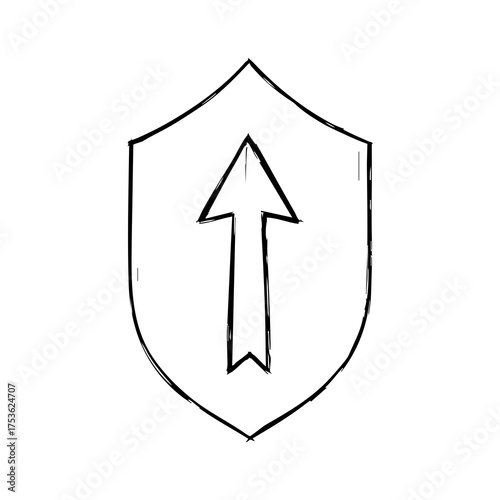 A shield with an up arrow in a minimalistic linear style, symbolizing safety and growth