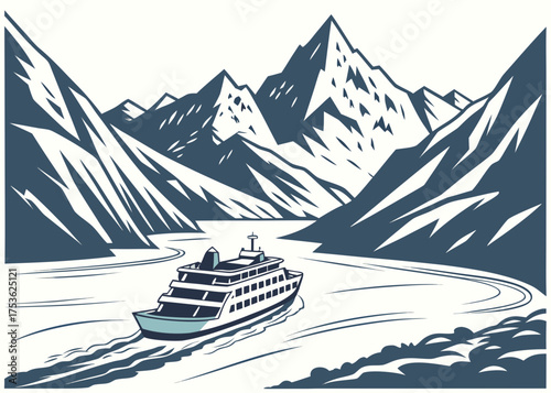 Alaska glacier cruise vector in flat modern style

