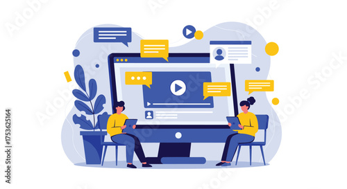 Engaging online learning experience with modern platform for virtual collaboration and team communication, fostering creative connection and digital teamwork