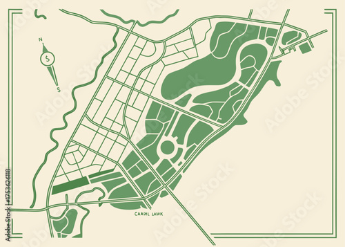Central Park vector map minimal art, green and beige tone
