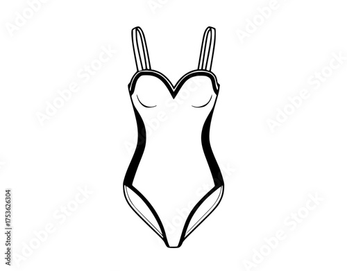 a black and white outline of a swimsuitbandeau, bikini top, black, hanger, illustration, swimwear 