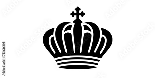 a black and white silhouette of a crown with a cross on topblack, cross, crown, flat, icon, illustration, logo, profile, symbol 