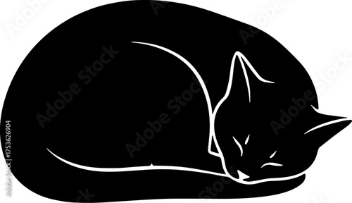 Black cat curled up sleeping peacefully captured in a simple yet elegant silhouette form