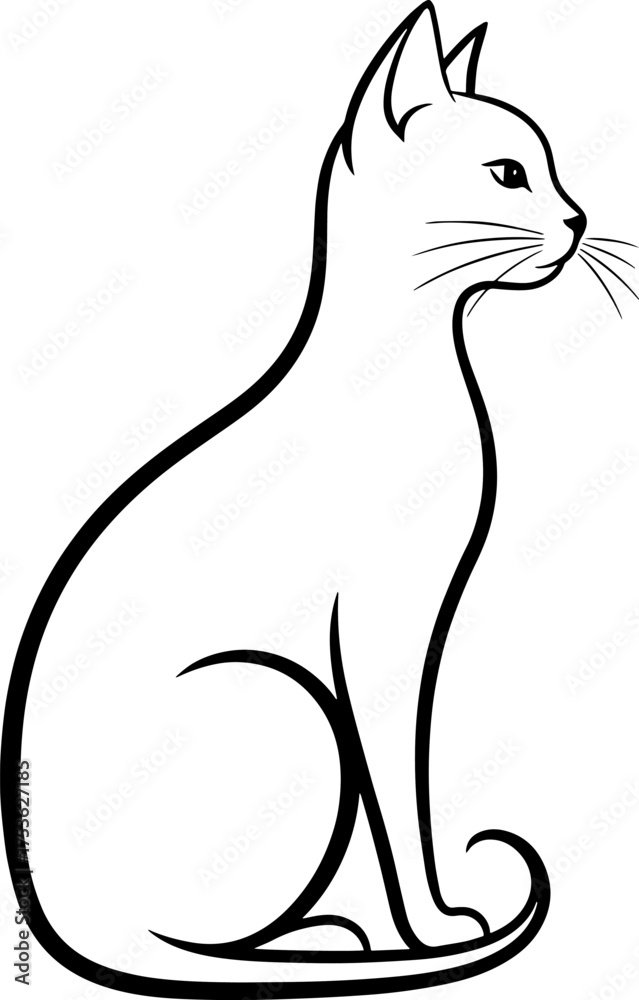 Fototapeta premium Elegant sitting cat silhouette elegant feline profile outline drawing minimalist pet portrait
