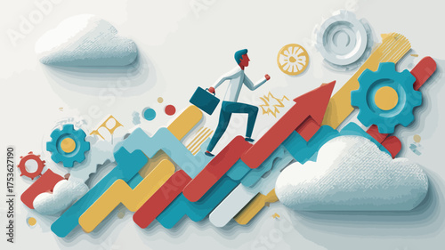 Businessman running up an arrow graph, symbolizing business growth, career development, success, and strategic progress in a 3D illustration