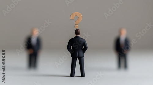 A figure stands with a question mark over his head, symbolizing indecision or uncertainty. The image evokes contemplation and the search for answers.