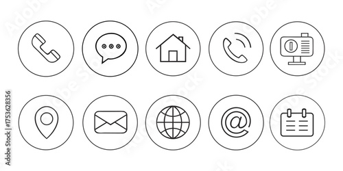 Illustration Vector Graphic of contact design template. company connection business card curriculum vitae icon set. Contact icon set. Thin line Contact icons set. Contact symbols - Phone, mail, fax.