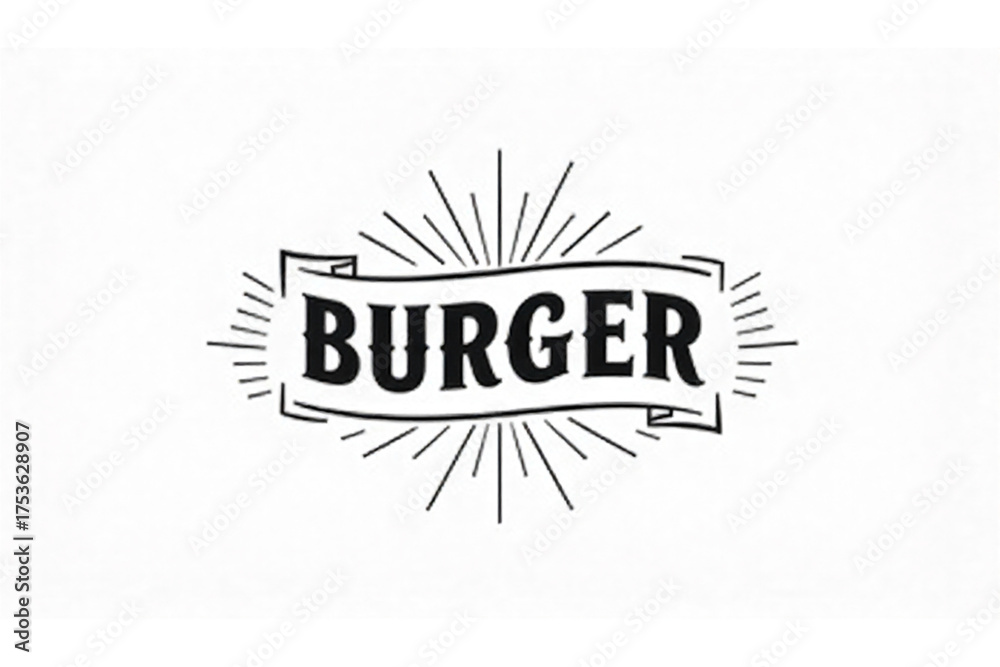 Fototapeta premium a bold, stylized text that reads 'BURGER' prominently displayed in the center. It is set against a clean, white background, enhancing its visibility.