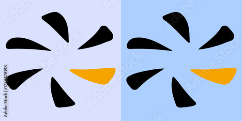 Abstract Yin Yang design on blue and light blue backgrounds: Abstract illustration showing two symmetrical yin-yang designs on blue and light blue backgrounds.