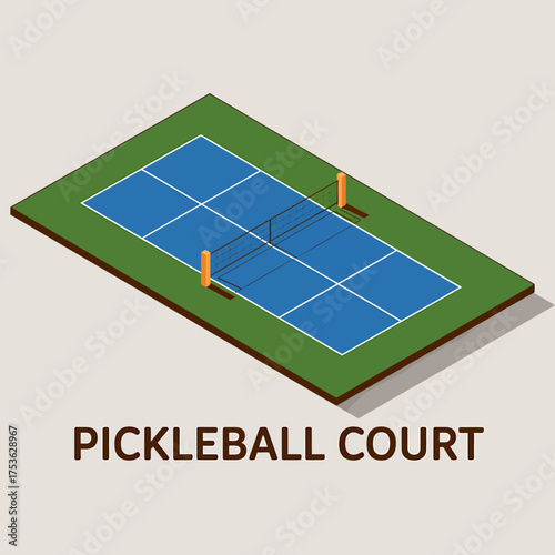 Isometric Pickleball Court Illustration Vector Design for Sport and Recreation Activities Promoting Active Lifestyle and Community Engagement