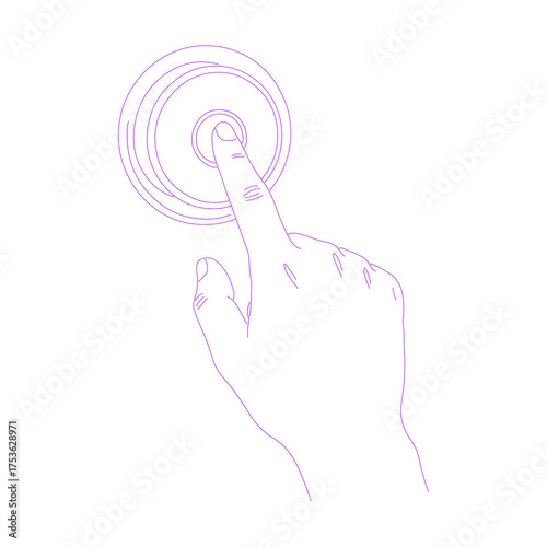 Line art illustration of a hand pressing a large button