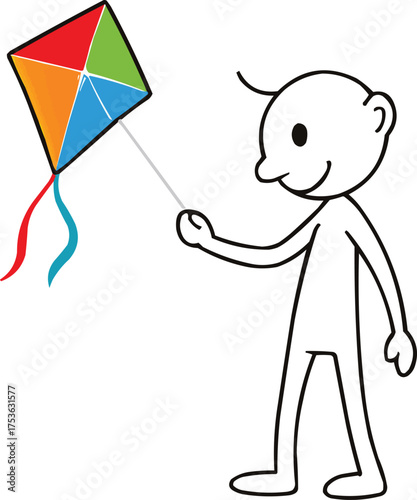 Stick Figure Flying a Kite