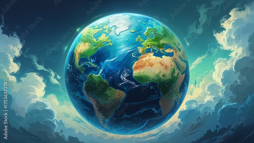 Fototapeta premium Planet Earth Surrounded by Clouds — Global Unity for World Football Day