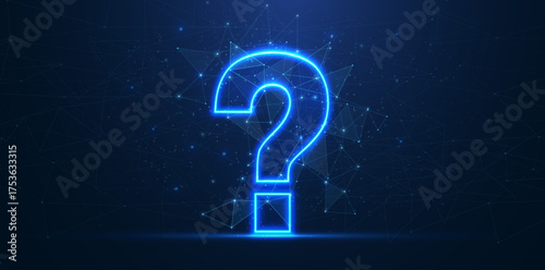 Question mark on blue. FAQ answer, Inquiry information, Quiz banner, Digital sign, Ask question, Business strategy, Curious query, Symbol logo, Uncertainty doubt concept

