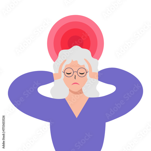 Exhausted aged woman  with pain in the head, depression,  stress.