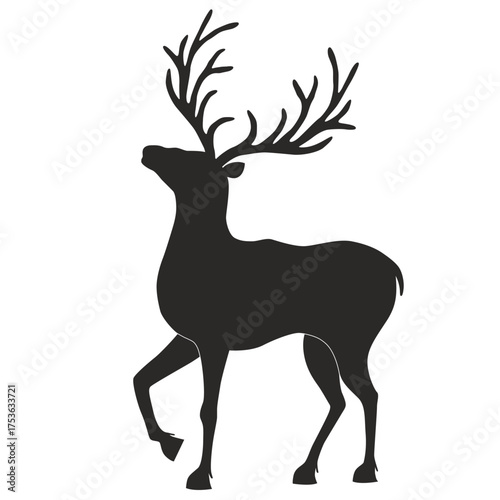 Christmas deer silhouette with unique antlers. Perfect for holiday cards, winter designs, and seasonal decorations. Vector illustration for Christmas projects.