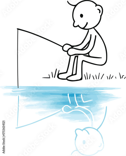 Stick Figure Fishing on Lake