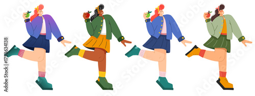 Healthy lifestyle set of women holding apples symbolizing healthcare and grocery shopping
