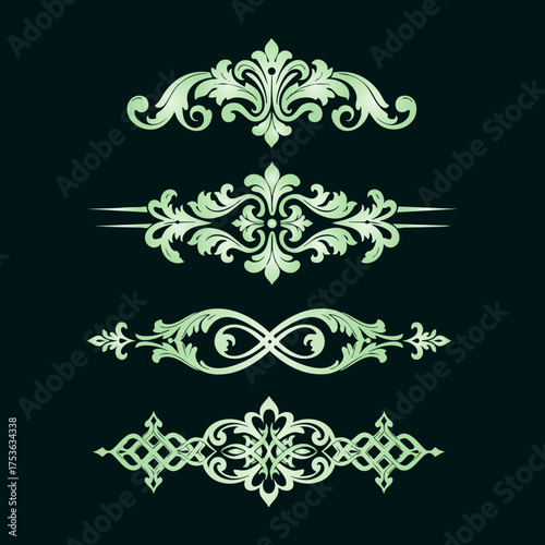 Elegant decorative ornaments in a row for design elements and visual enhancements