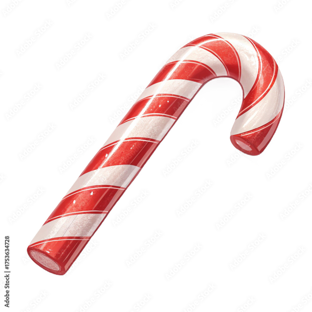 Fototapeta premium Candy Cane PNG, Christmas Sweet Stick Isolated on Transparent Background with Glossy Reflections and Realistic Detail