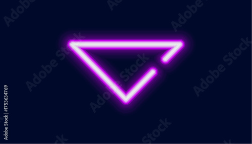 A bright glowing neon triangle pointing downward symbolizing stability a call to action or a modern design element.
