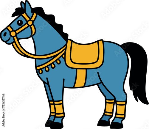 Vector art of cartoon illustration of a horse with saddle