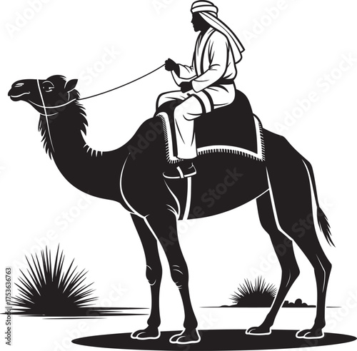 Arabian Rider on Camel Silhouette in Desert Sand