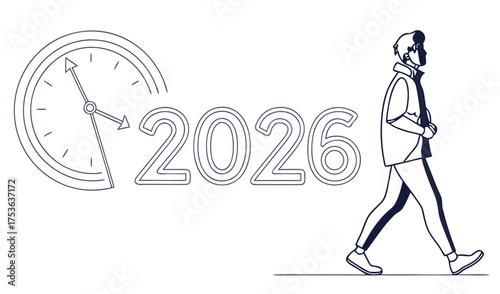 Happy New Year 2026 Timeless Card with Clock and Walker - Free Printable Download Tonight