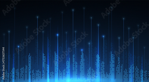 Smart city digital background. Building Technology, Futuristic City Architecture, Blue Skyline, Connection concept, Urban Industry, Tech Construction, Information Data, Infrastructure concept.

