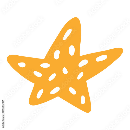 Five pointed yellow star isolated on transparent. Hand drawn flat vector illustration. Traditional Christmas, New Year, seasonal design element, holiday clip art. Starry sky, space, cosmos, galaxy